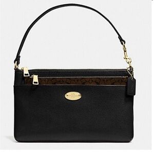 COACH Leather Pop Pouch Black/Gold